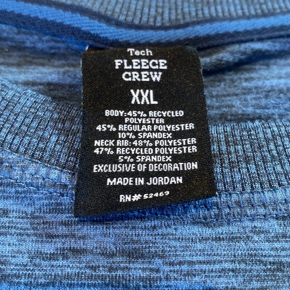 Tech Fleece Crew Blue Space Dye Long Sleeve Sweater Top w Zip Pocket Size XXL